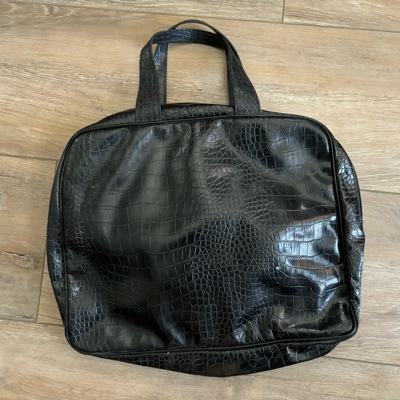 Saks Fifth Avenue Black Faux Leather Tote Bag Dual Handles Vintage - Picture 1 of 9